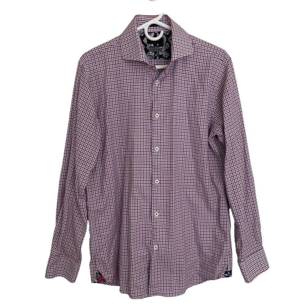 OXFORD Slim Fit Compact Cotton Houndstooth Shirt Tropical Accents (fits as M)